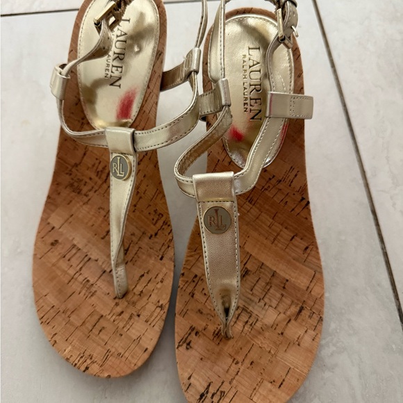 Ralph Lauren Metallic Gold Women's Wedge Sandals - Picture 1 of 8